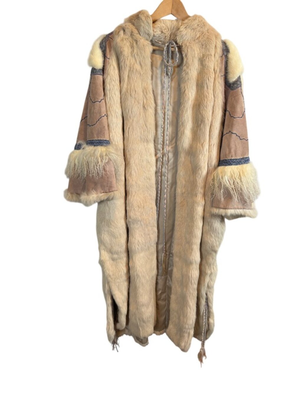 Vintage Vera Pelliccia Rabbit Fur Suede Cape Poncho Artistic Embroidery RARE - Picture 3 of 16